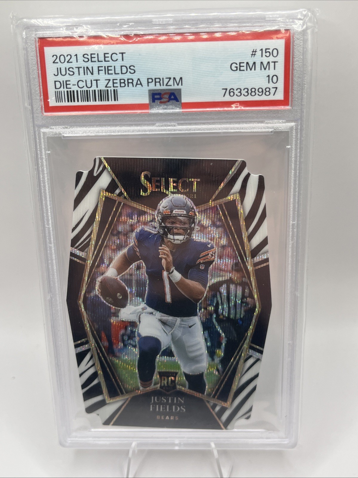 2021 Panini Select - Premier Level Justin Fields #150 Zebra Prizm Die-Cut (RC)