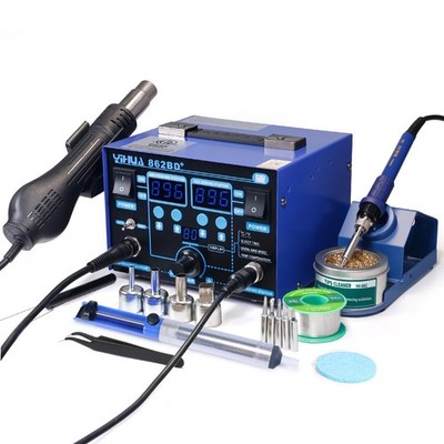 YIHUA 862BD+ SMD ESD Safe 2 in 1 Soldering Iron Hot Air Rework Station °F...