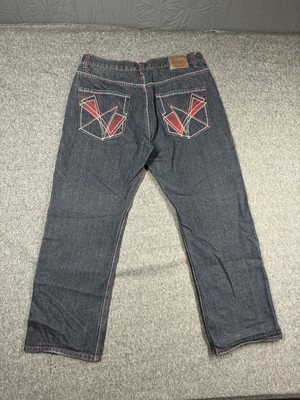 Kingmaker Mens Jeans Size 36 Blue Baggy Y2K Skater Vintage Embroidered 34x28