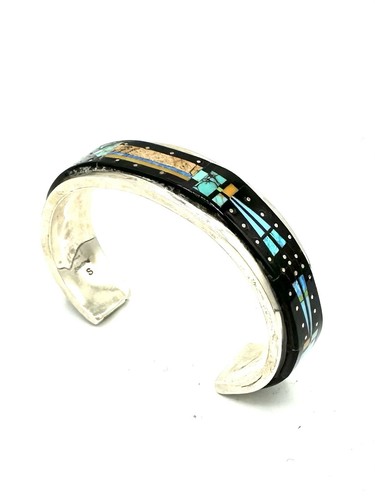 Navajo Native Handmade Bracelet Multistone Inlay Night Sky Yei By Gilbert Smith - Picture 13 of 21