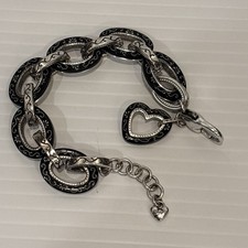 Bracciale Brighton Metro Cuore Charm Reversibile SilverPlate Nero Adjus Link Regalo