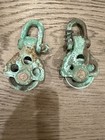 Pair Small Cast Marine Pulley Blocks with Swivel Hooks Authentic Green Verdigris — photo 6