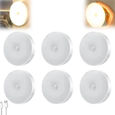 6pcs LED Motion Sensor Under Cabinet Closet Light USB Rechargeable Kitchen Lamp