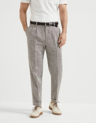 BRUNELLO CUCINELLI MEN'S LIGHT BROWN LINEN BLEND TROUSERS MSRP $2090