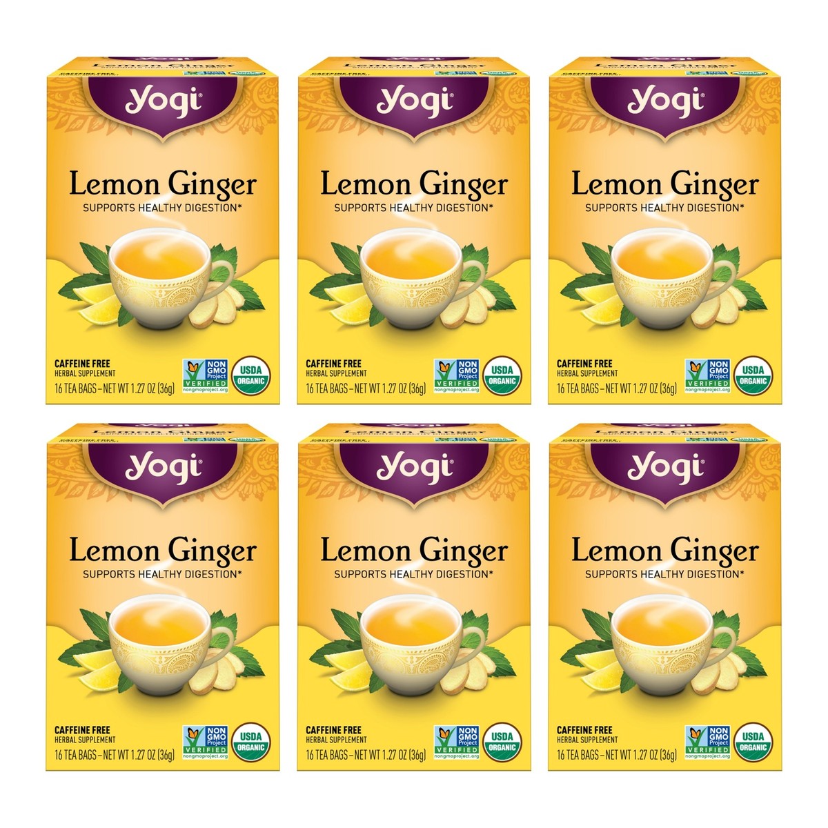 Yogi Tea Lemon Ginger Tea - 16 Tea Bags per Pack (6 Packs