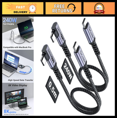 Short USB 4 Cable Right Angle 1.5FT 2-Pack, 240W Fast Charging, 40Gbps Data, 8K
