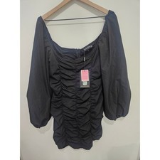PrettyLittleThing Black Ruched Balloon Sleeve Bodycon Dress CMF8652 Size 12 NEW