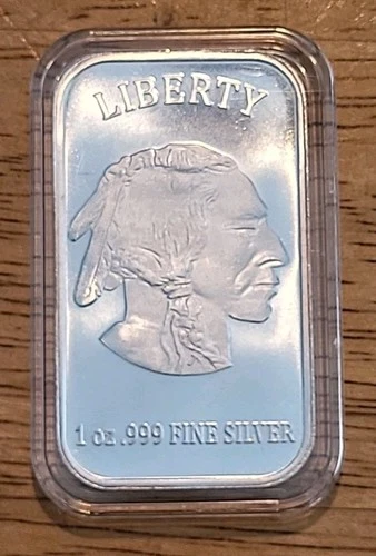 LIBERTY INDIAN HEAD WALKING BUFFALO 1 OZ Pure SILVER Art BAR 999 IN GOD WE TRUST