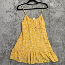 ALTAR'D STATE Size XL Yellow Ditsy Floral 100% Rayon Babydoll Dress Beach