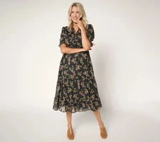 #2125 Ree by The Pioneer Woman Petite Printed Tiered Puff Sleeve Dress SIZE MP
