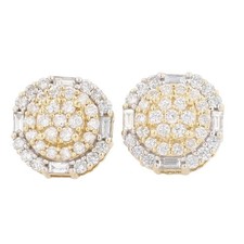 1.16ctw Round Diamond Cluster Halo Stud Pair Earrings 10k Yellow Gold 4.65 Grams