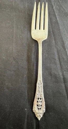 Medium Wallace Rose Point Sterling Silver Cold Meat Serving FORK 8 3/8"  69.8 gr