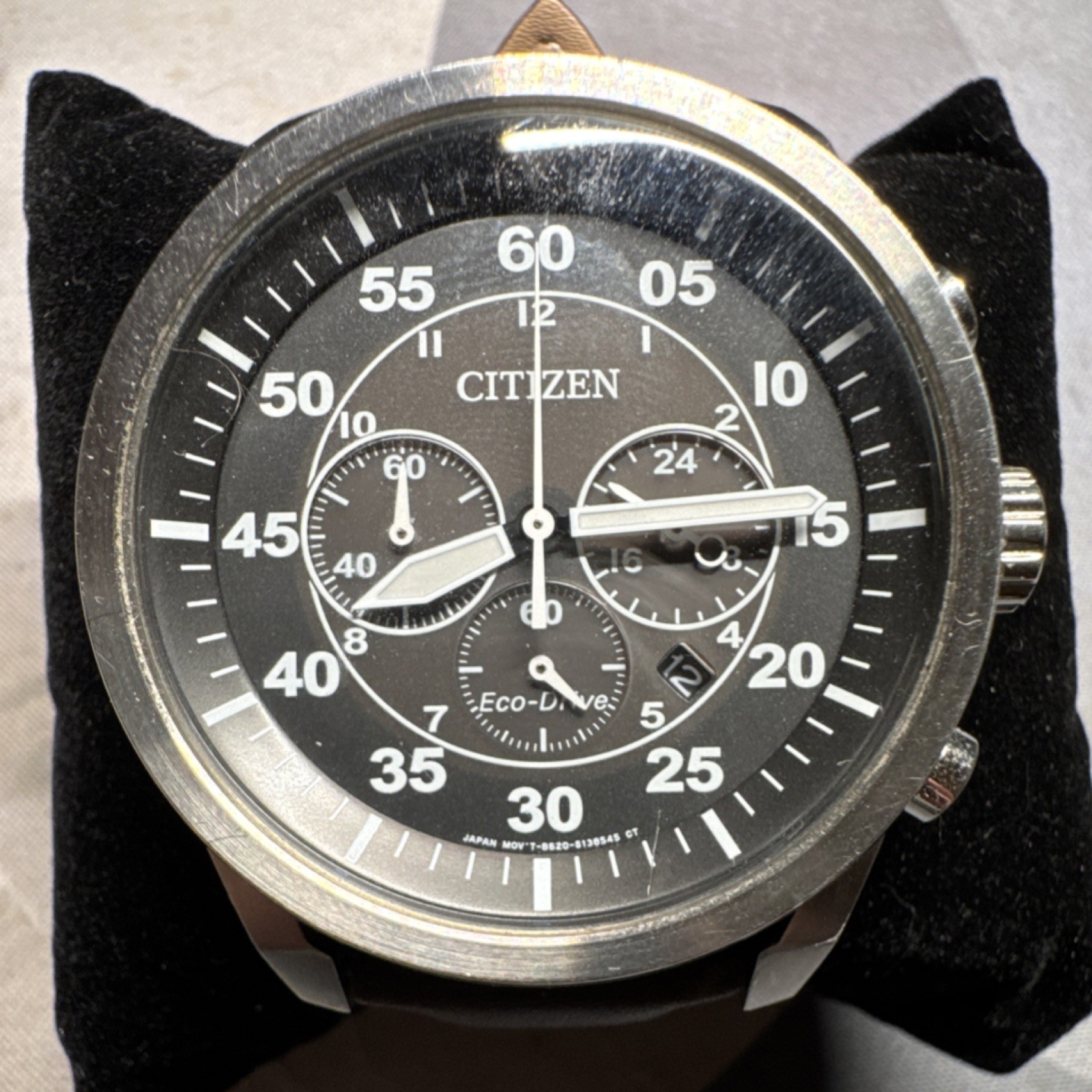Citizen Eco-Drive B620 Men's Chronograph Wristwatch Brown Leather Black Dial
