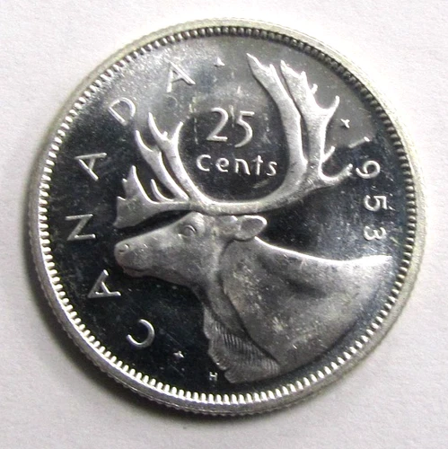 1953 Canada 25 Cent Sliver Uncirculated World Coin KM#