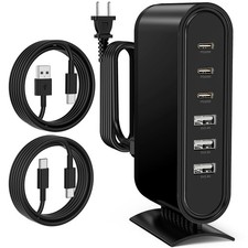 96W 6-Port USB C Fast Charging Station for iPhone, Samsung, iPad - Black