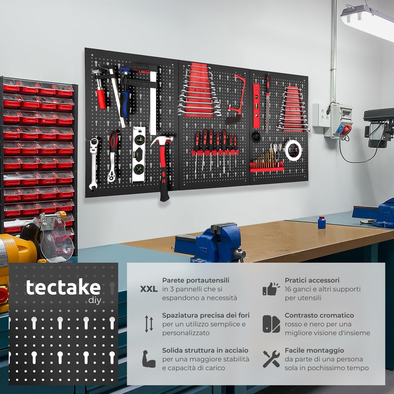 Organizer Parete Portautensili Design | Pannello Forato 3 Moduli Nero - 2