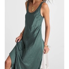 NWT Madewell Scoopneck Tank Maxi Dress Botanical Green Slip Satin Size 00