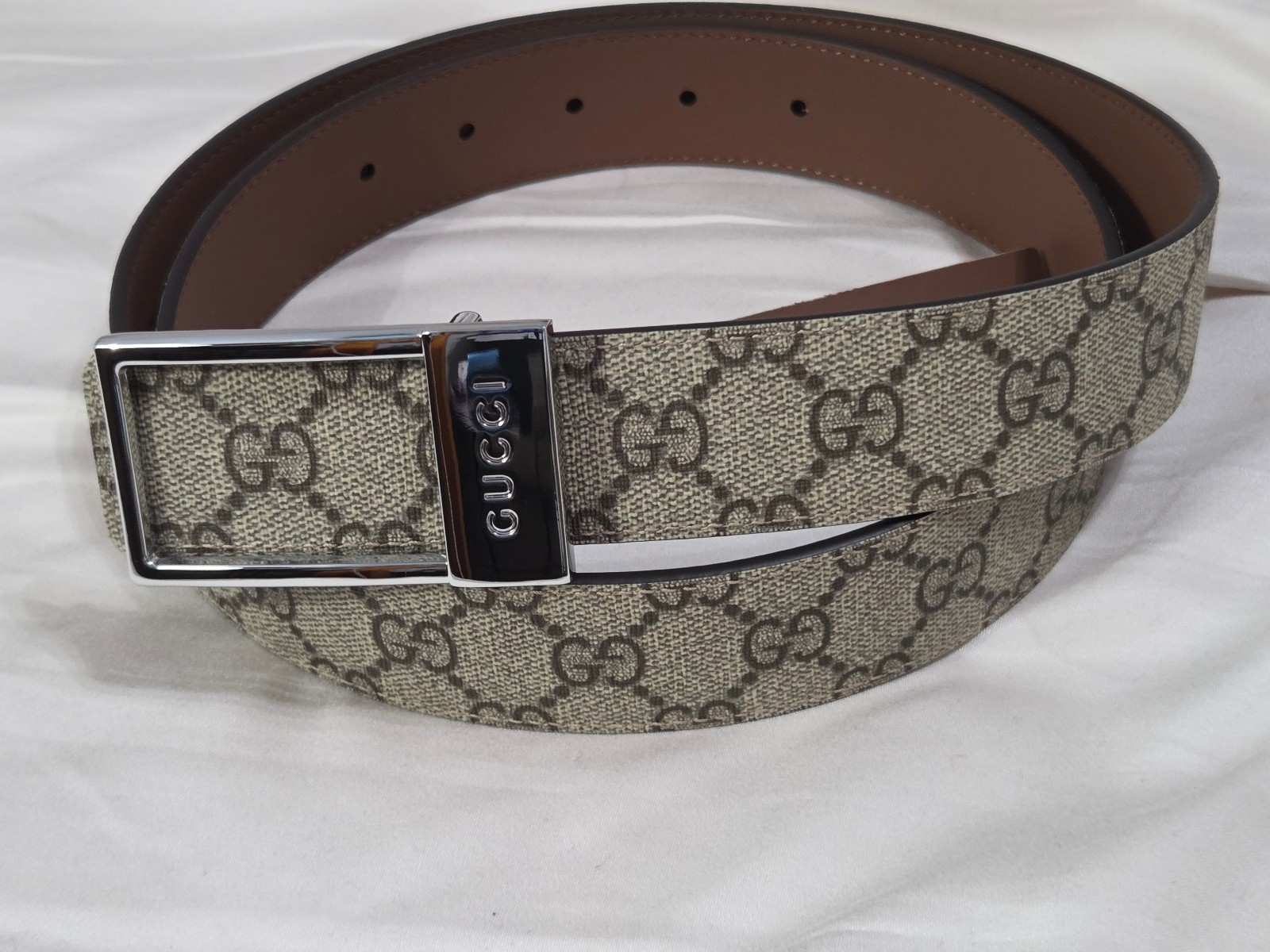 Authentic Gucci Reversible 2 in 1 Leather Belt Silver Square Buckle 95cm 32/34