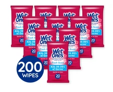 Wet Ones Antibacterial Hand Wipes Case, Fresh Scent | 20 ct. Travel Size 10 pack