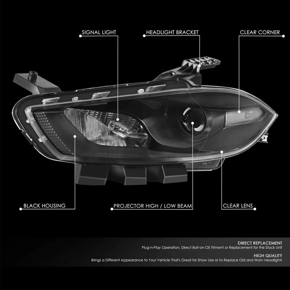Faros lentes transparentes carcasa negra para Dodge Dart 2013-2016 lámparas estilo de fábrica Foto 2 de 4