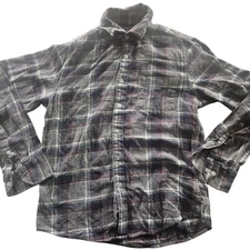 Apt. 9 Premier Flex Shirt Mens Small Gray Black Plaid Flannel Long Sleeve Soft