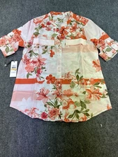 Calvin Klein Women’s Blouse S Pink Orange Floral Print Button Front Shirt NWT