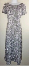 Alex Evenings Gown Size 6 Formal Silver Rosette Ribbons Sequins Mother of Bride