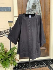 HLT27 Black XLarge NWT Match Point Linen Shirt Blouse Top Scoop Neck Pockets NEW