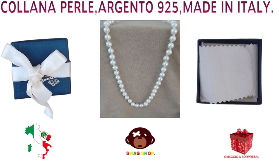 Collana Argento 925 Perle d'acqua dolce collier girocollo perla pearl necklace - Immagine 4 di 4