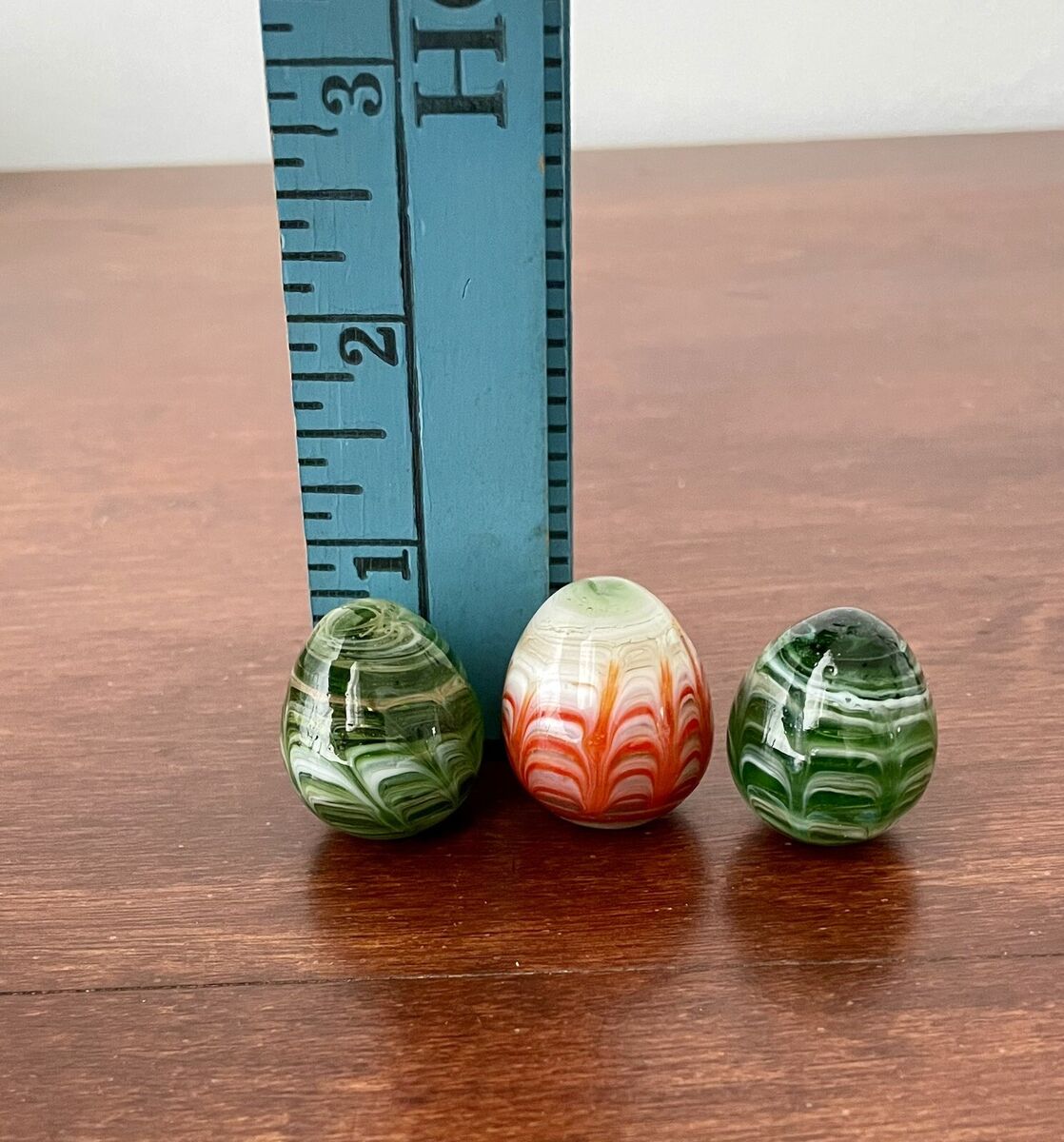 Vintage Lot of 3 Small Handblown Glass Eggs - Swirl Marble Vintage Lot of 3 Small Handblown Glass Eggs - Swirl Marble