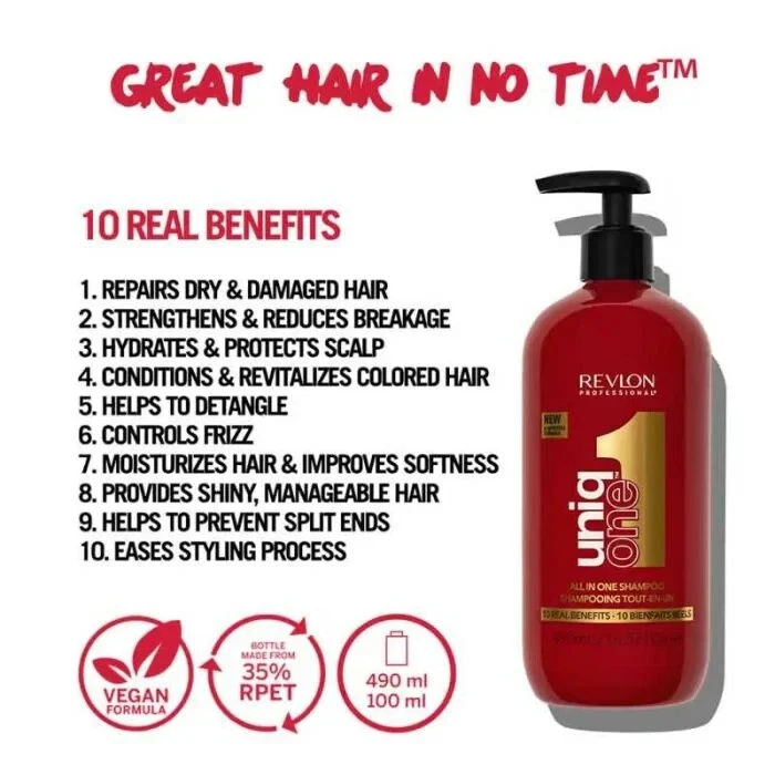 Revlon Uniq One Hair and Scalp Conditioning Shampoo with 10 Real Benefits 490ml - Image 2 of 2