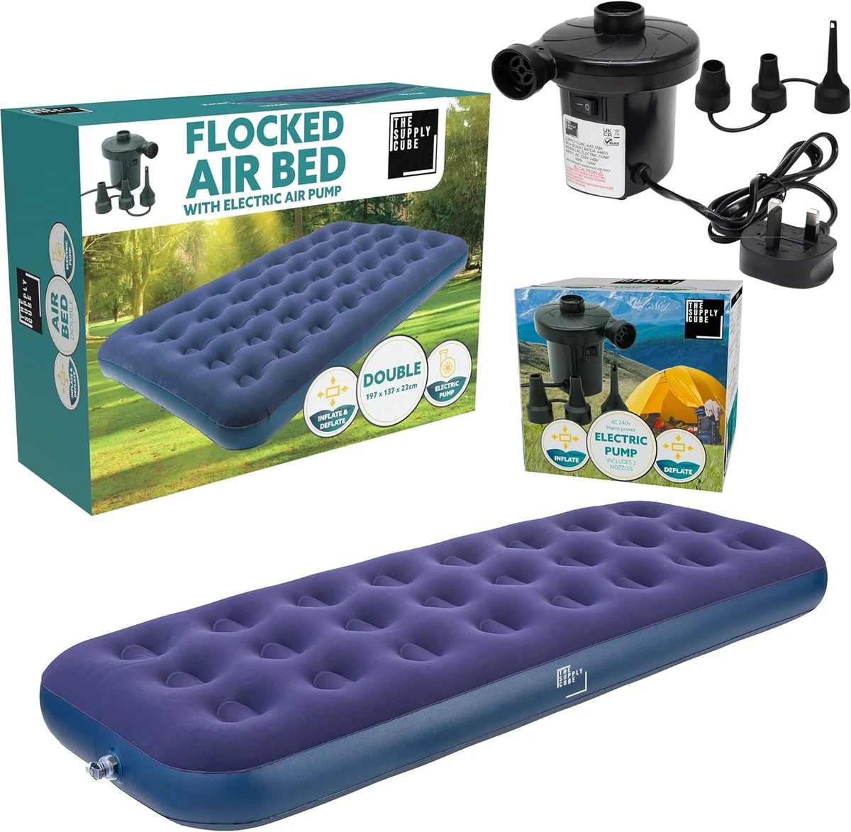 Single blow up bed 2024 with electric pump