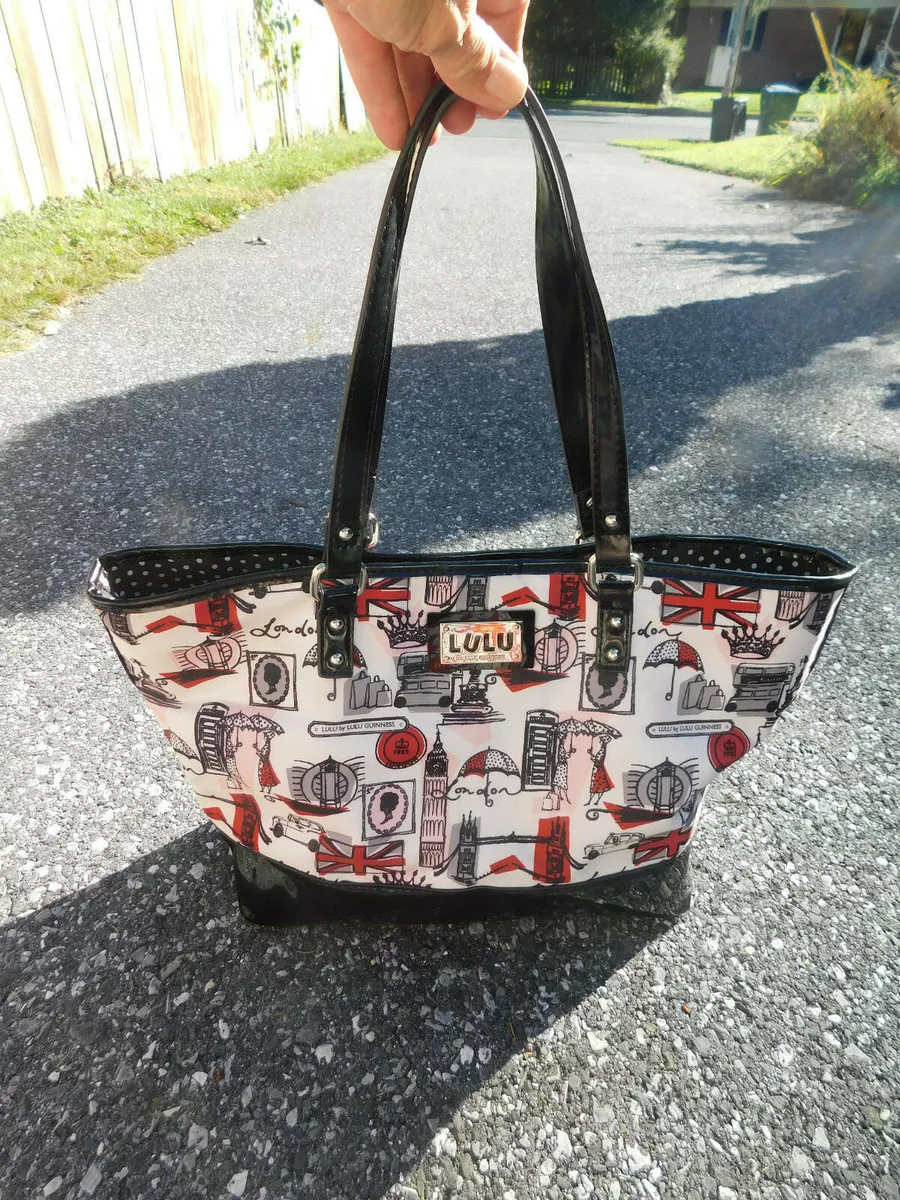 Lulu Guinness White City London Tote Red Black Patent trim w change Purse  NICE! | eBay