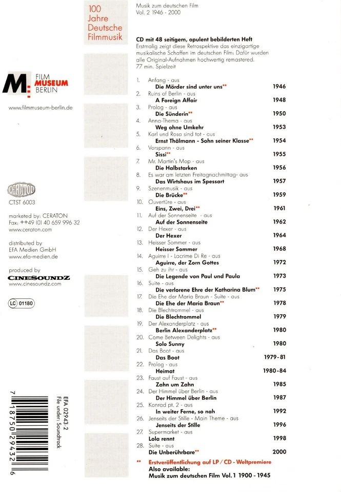 CD Musik zum deutschen Film Vol. II (1946 - 2000) - Bild 2 von 2