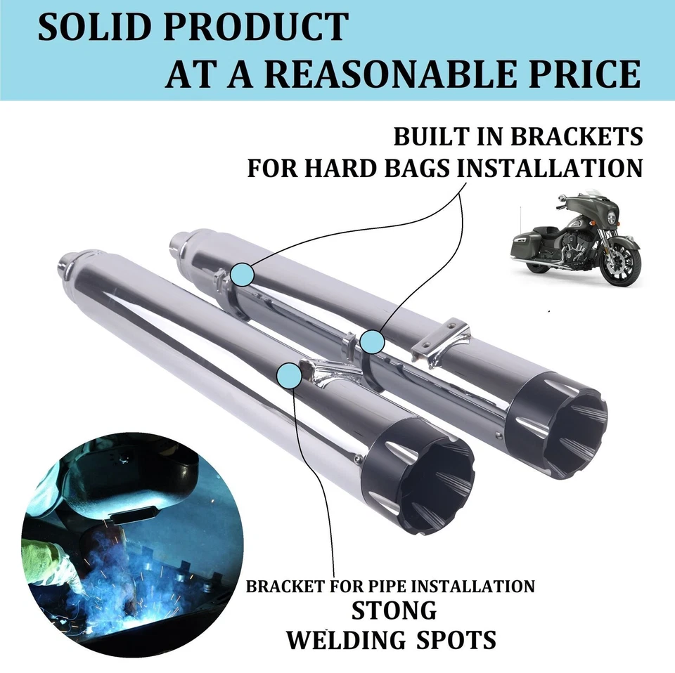 4" Slip on Exhaust Pipes for 2014-Up Indian Chieftain, Roadmaster Upgrading - Изображение 3 из 4