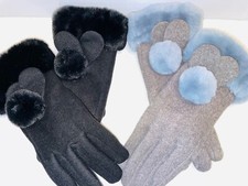 Gloves Girls Fleece Black Grey Two Pairs  NEW Warm Elegant  Cute Age 6-12
