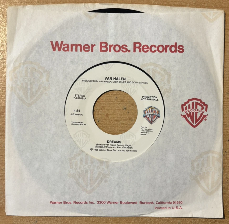 VAN HALEN * DREAMS * US PROMO SINGLE WARNER BROS. 7-28702-DJ PLAYS GREAT (1986) - Image 2 of 4