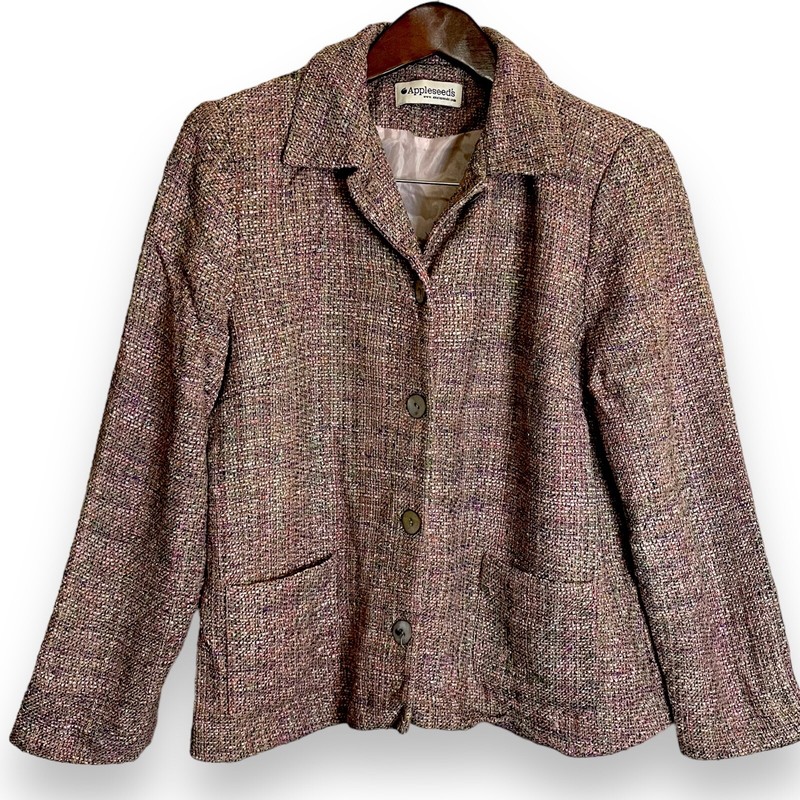 Appleseed's Tweed Blazer Jacket Womens L Pink Chic Preppy Pockets Clueless Work
