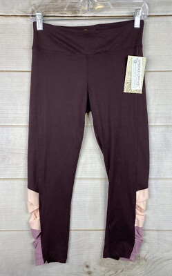 Balance Collection Leggings Womens S Burgundy Laced Leg Crop Workout Running NWT