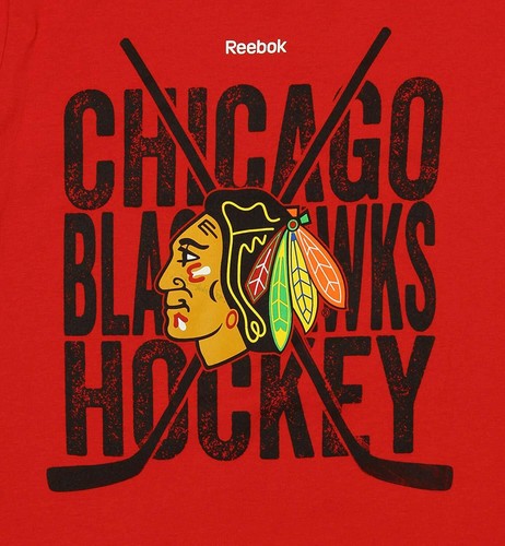 Reebok NHL Youth Chicago Blackhawks Short Sleeve Cross Sticks Tee, Red - Picture 2 of 6