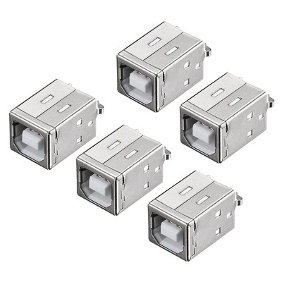 5 x PCB USB Connector B Type Female Jack 180 Degree DIP Vertical Straight Insert