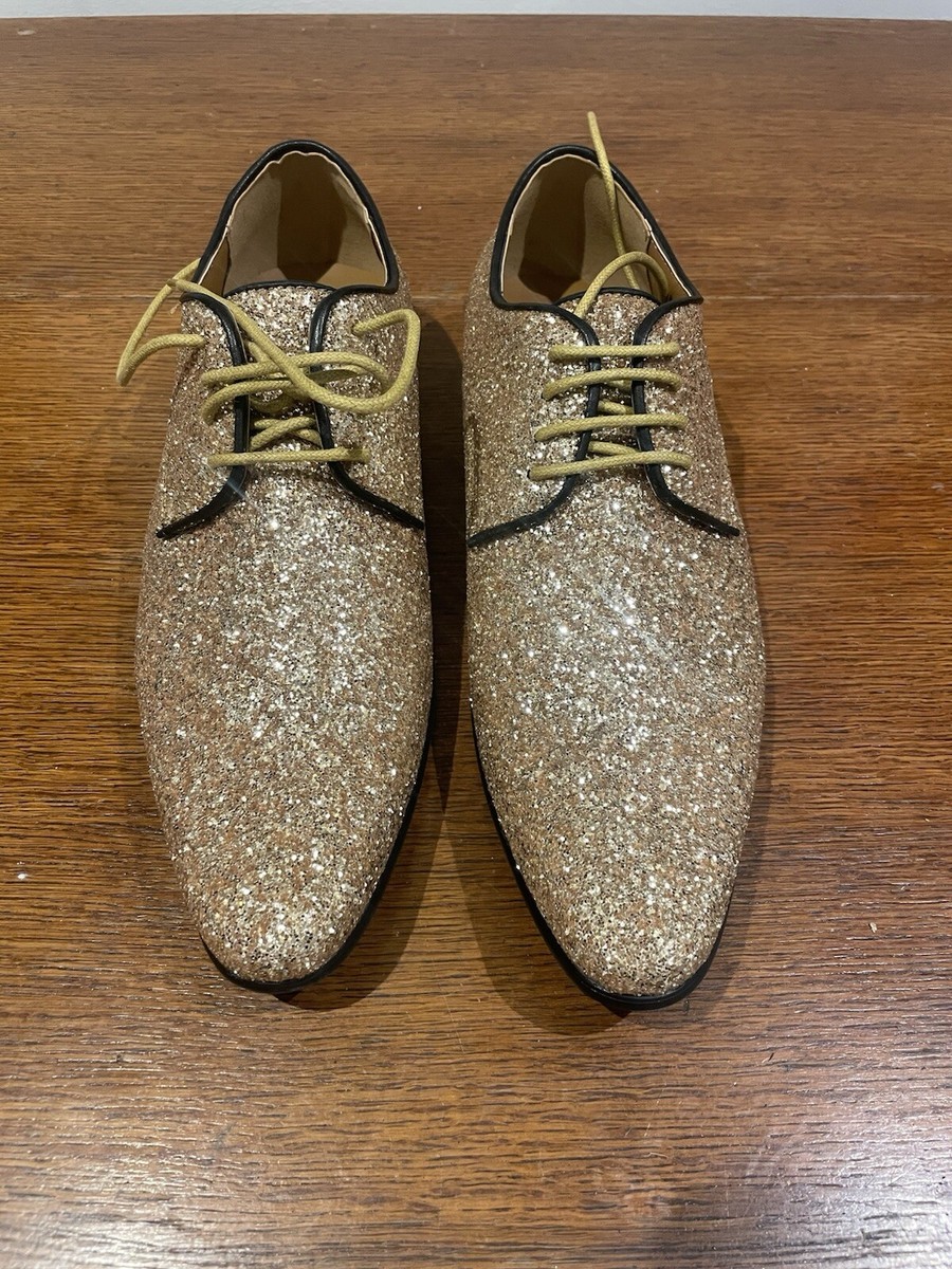 Dobell Shoes Gold Glitter Sparkly Party Slip On Loafers Box New