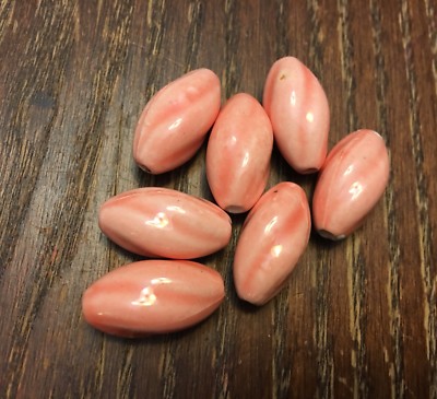 Vintage True Asian Cashmere Pink Oval Twist Glazed Ceramic Bead Lot
