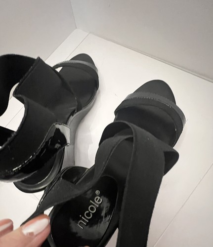 Nicole Women Shoes Black Patent 3” High Heel “Presley” 8M Sandals Dressy Evening - Picture 8 of 8