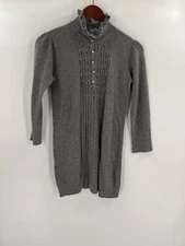 Sisters Gray Button Up Pleated Ruffle Sweater Angora Blend SMALL Easy Wear