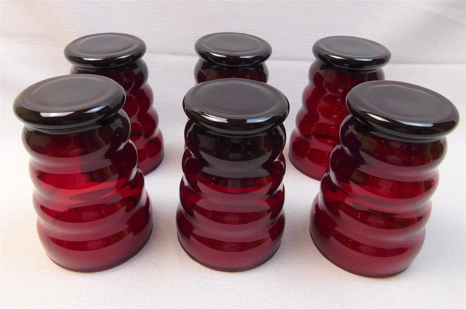 Vintage Set of 6 Anchor Hocking Whirly Twirly Ruby Red Glass Tumblers 4 1/8 Tall - Image 3 of 4