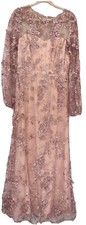 David Meister- Pink, Floral Long Gown, Long Sleeve, Embroidered Dress, Size 10