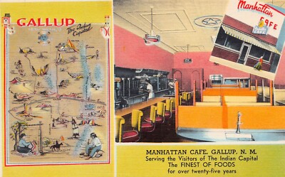 Gallup NM-New Mexico Manhattan Cafe Restaurant Interior Vtg Postcard D39