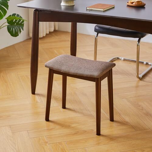 Saddle Cushion Vanity Stool Chair, Foot Rest Stool with Brown+coffee Color - Picture 2 of 6