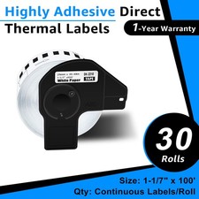 30Rolls 29mmx30.4m Continuous DK Tape DK-2210 for Brother QL Label Printer